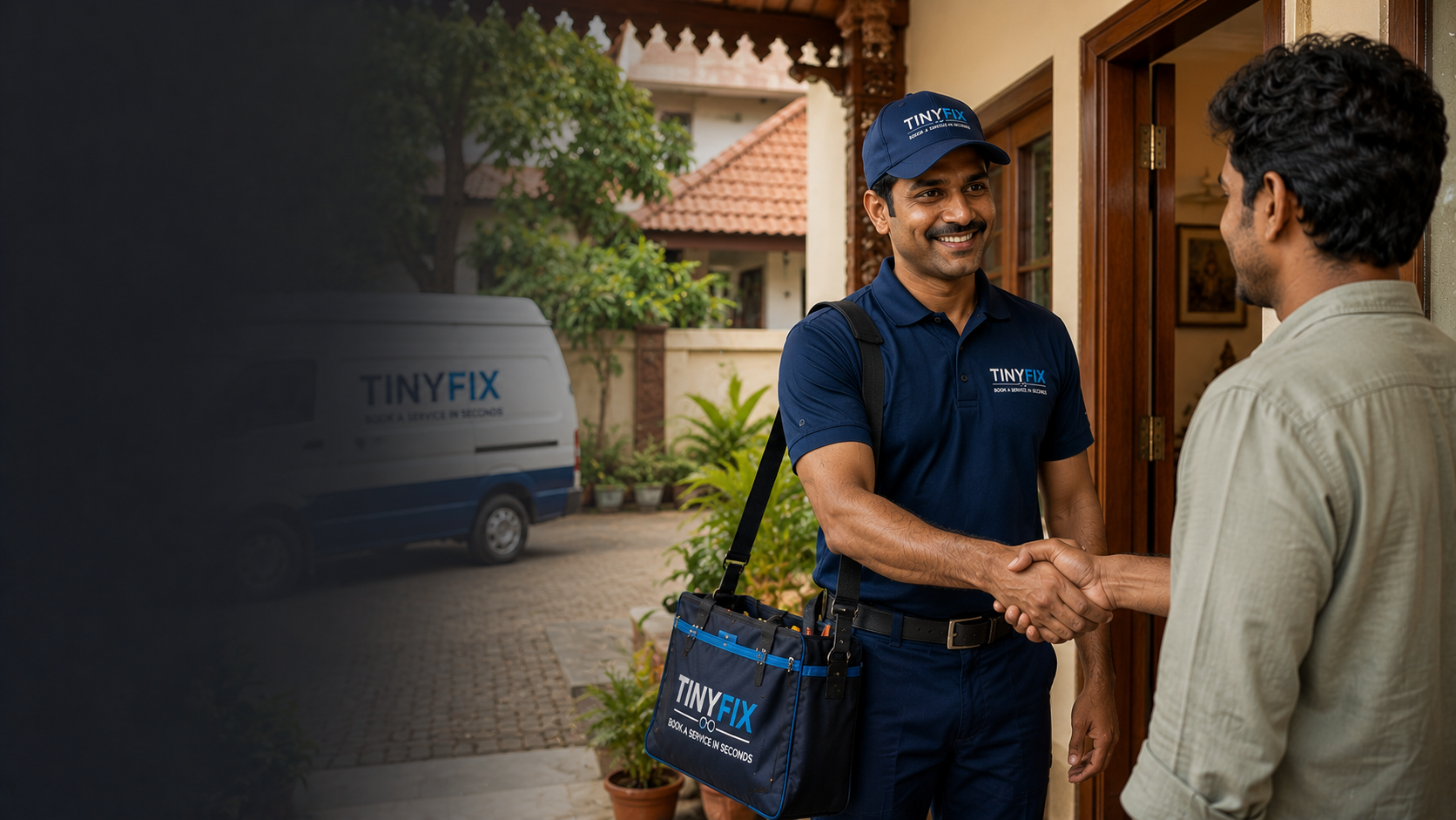 Technician arrives at door